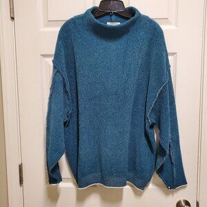 Long-Sleeved Teal Sweater w/Frayed Top Stitching
